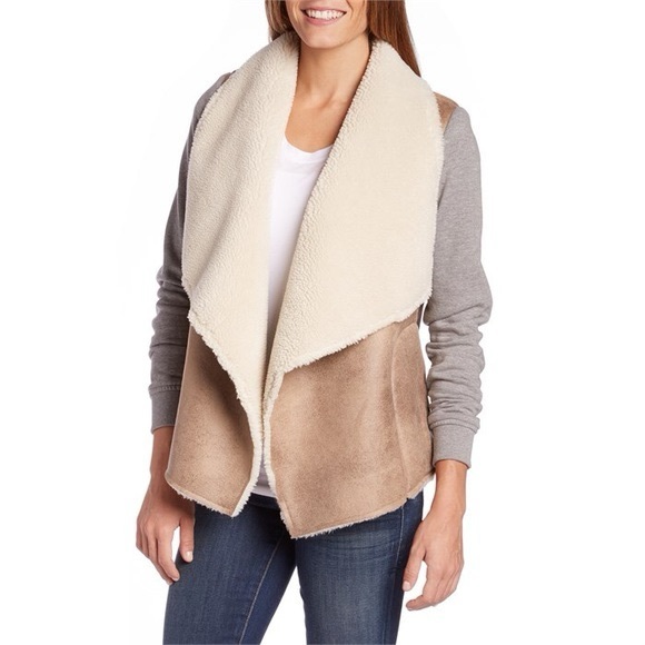 BILLABONG Sherpa Faux Leather Drape Front “Far & Away” Jacket Size M Shearling - Picture 2 of 13